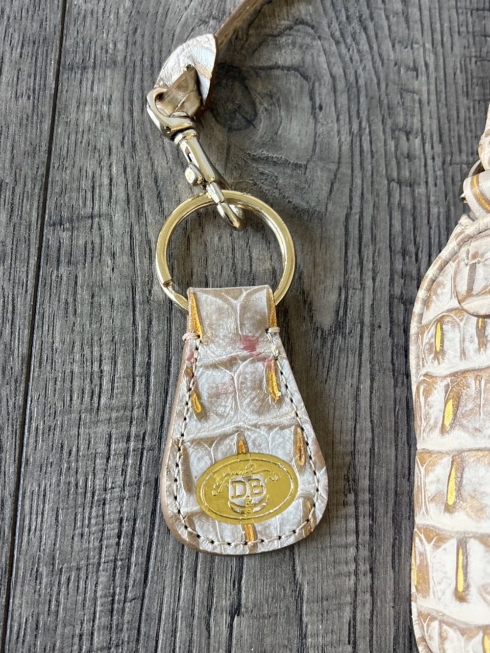 Dooney & Bourke Gold-Accented Cream Croc-Embossed Shoulder Bag - Picture 2 of 12
